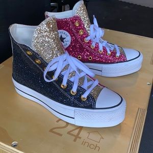 Custom glitter platform high top converse